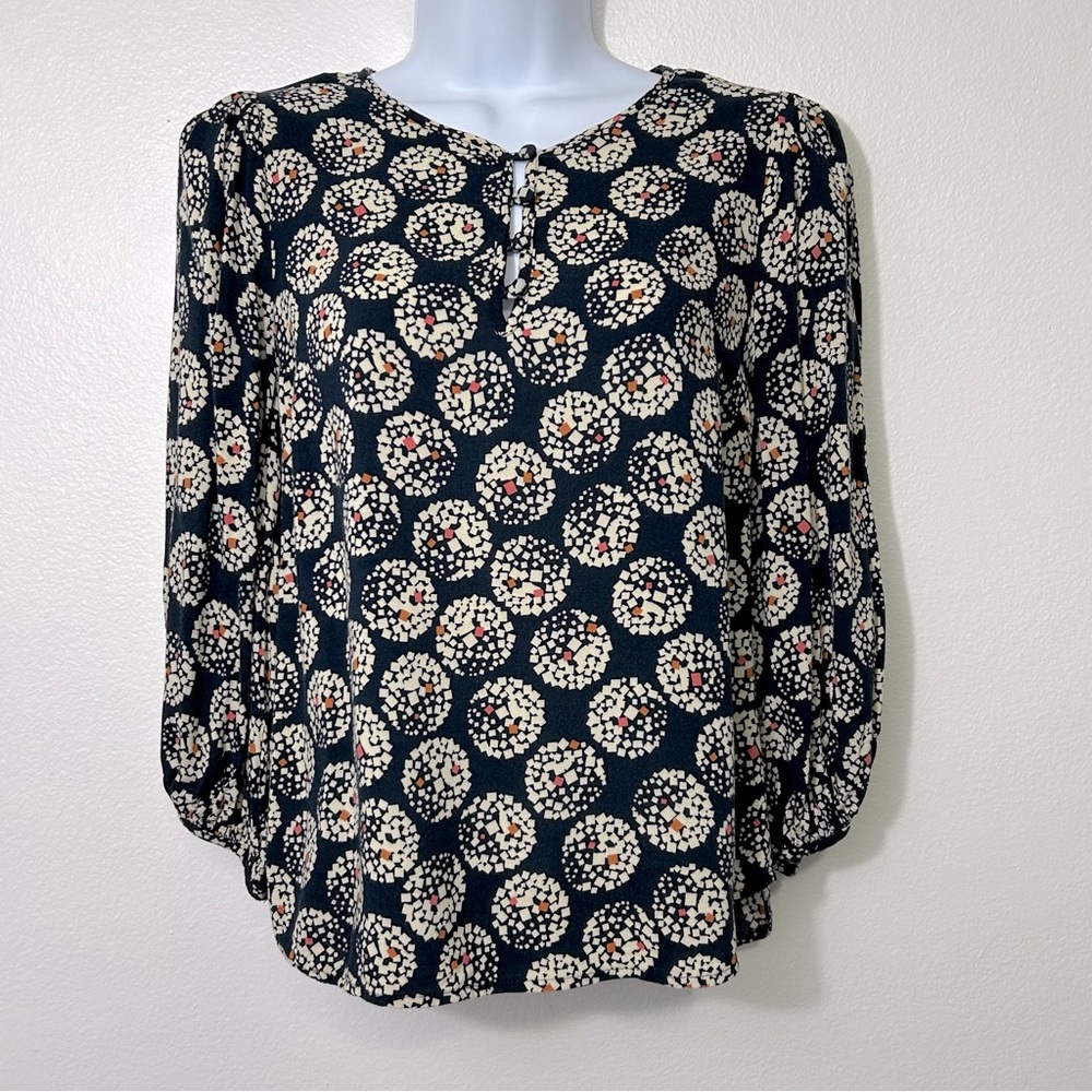 Maeve Anthropologie Womens Size 0 Navy Blue Confetti Ball Blouse